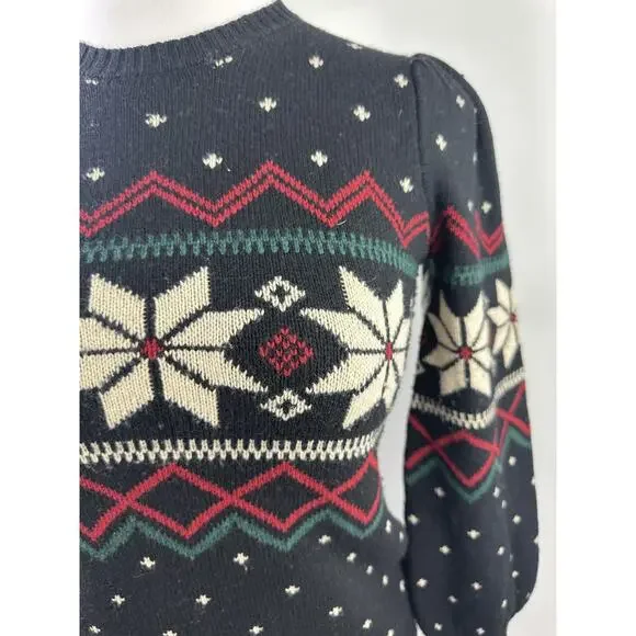 Ralph Lauren Fair Isle Puff Sleeve Sweater Wintry Snowflake Wool Mix Size Small - Picture 15 of 16